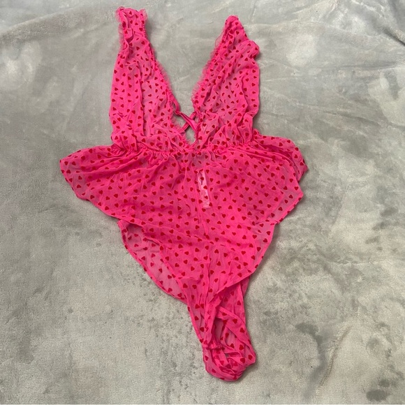 New! Victoria’s Secret Tease Mini Hearts Flocked Mesh Romper 4002 - Picture 4 of 8